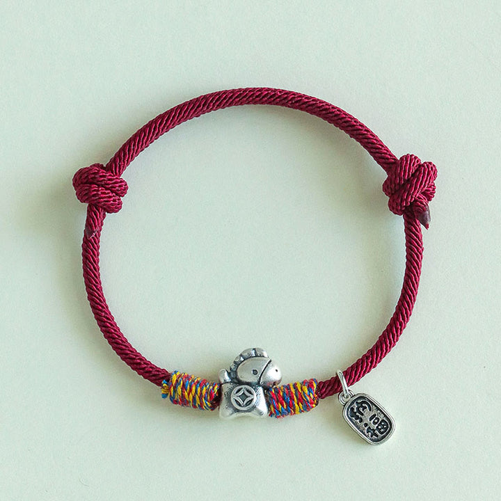 Braccialetto portafortuna con corda e corda in argento sterling 999 Buddha Stones e carattere Fu dell'anno del cavallo - image 2