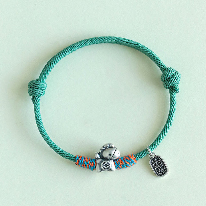 Braccialetto portafortuna con corda e corda in argento sterling 999 Buddha Stones e carattere Fu dell'anno del cavallo - image 19