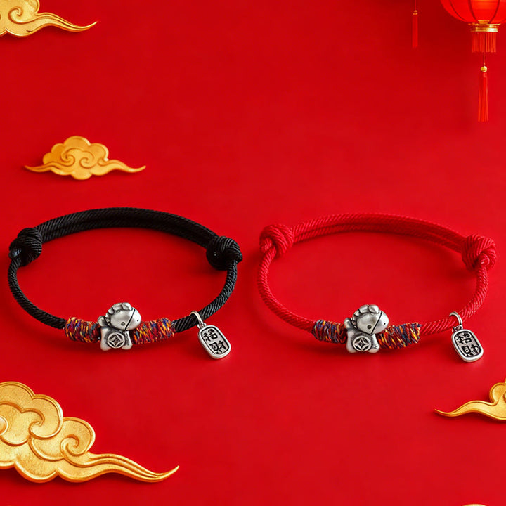 Braccialetto portafortuna con corda e corda in argento sterling 999 Buddha Stones e carattere Fu dell'anno del cavallo - image 17