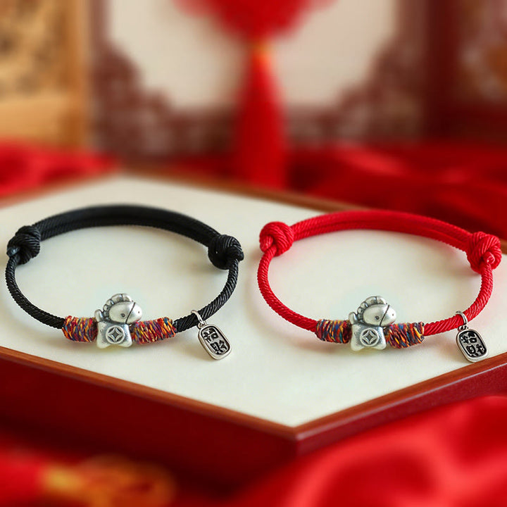 Braccialetto portafortuna con corda e corda in argento sterling 999 Buddha Stones e carattere Fu dell'anno del cavallo - image 16