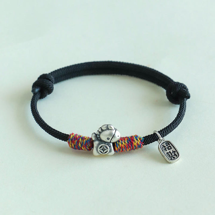 Braccialetto portafortuna con corda e corda in argento sterling 999 Buddha Stones e carattere Fu dell'anno del cavallo - image 15
