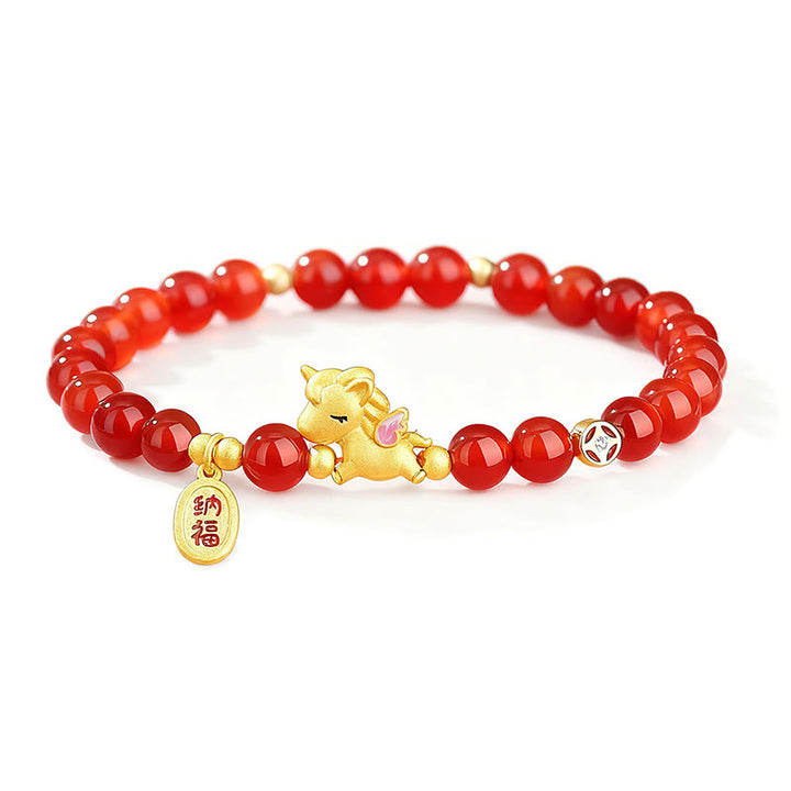 Bracciale con perline di agata rossa in argento sterling 925 "Anno del cavallo" Buddha Stones - image 5