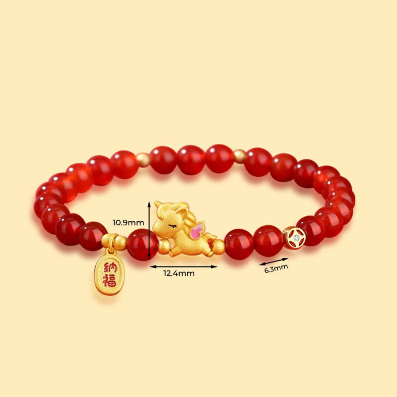 Bracciale con perline di agata rossa in argento sterling 925 "Anno del cavallo" Buddha Stones - image 3