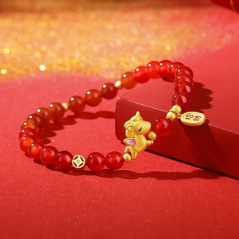 Bracciale con perline di agata rossa in argento sterling 925 "Anno del cavallo" Buddha Stones - image 1