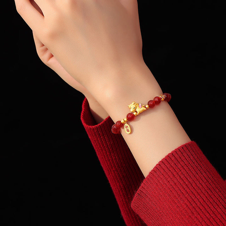 Bracciale con perline di agata rossa in argento sterling 925 "Anno del cavallo" Buddha Stones - image 4