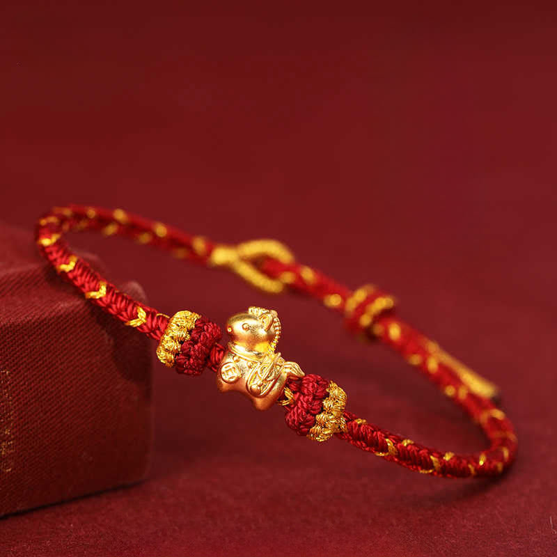 Bracciale regolabile con corda intrecciata e portafortuna dell'anno del cavallo, in oro 999, Buddha Stones - image 2