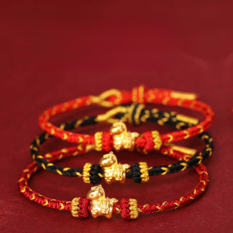 Bracciale regolabile con corda intrecciata e portafortuna dell'anno del cavallo, in oro 999, Buddha Stones - image 22
