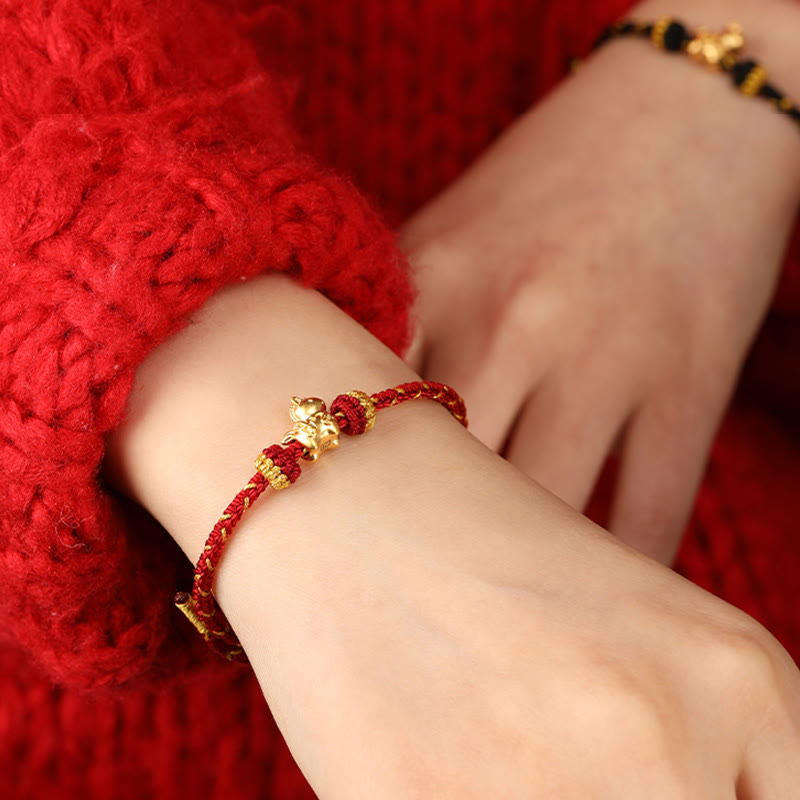 Bracciale regolabile con corda intrecciata e portafortuna dell'anno del cavallo, in oro 999, Buddha Stones - image 20