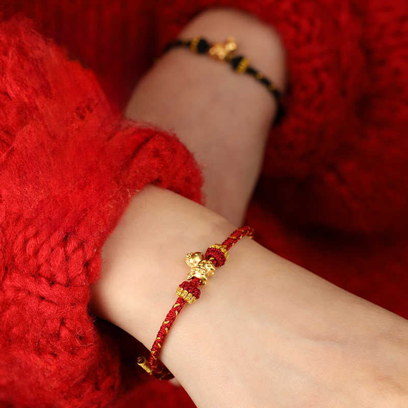 Bracciale regolabile con corda intrecciata e portafortuna dell'anno del cavallo, in oro 999, Buddha Stones - image 19