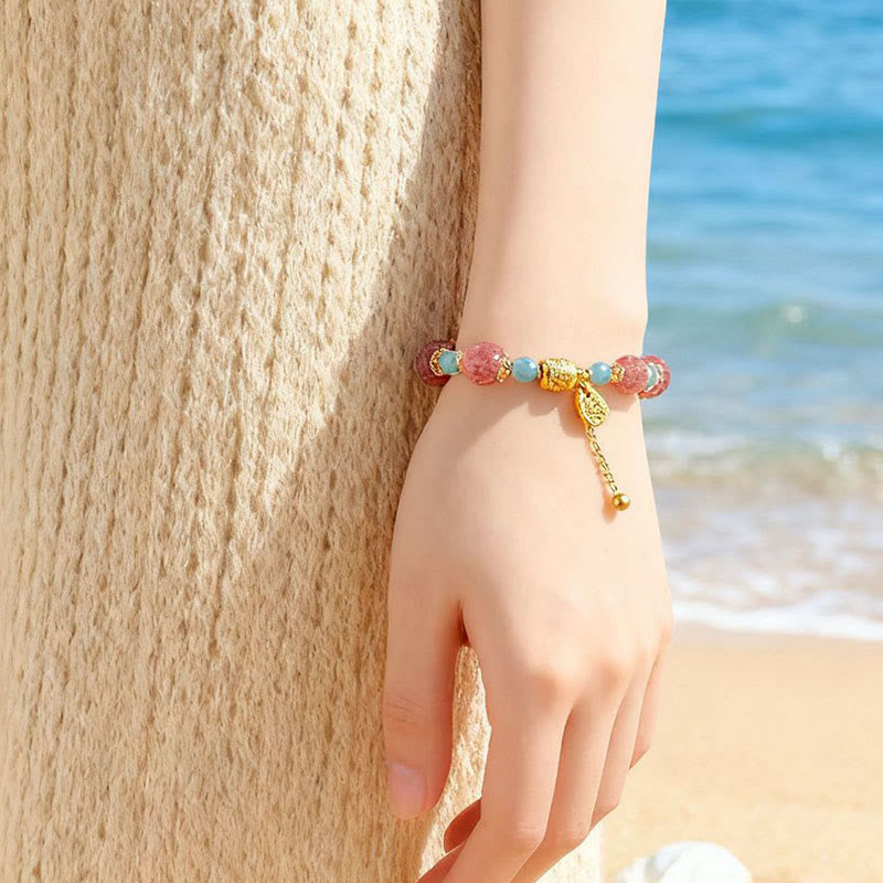 Braccialetto di perline positive curative in quarzo fragola naturale con pietra di luna Buddha Stones - image 7