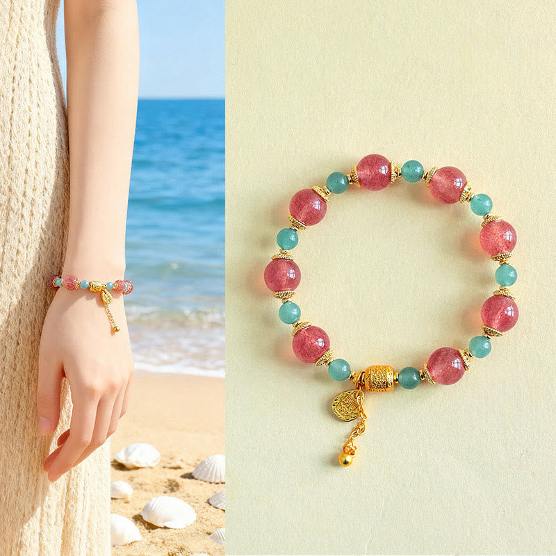 Braccialetto di perline positive curative in quarzo fragola naturale con pietra di luna Buddha Stones - Quarzo fragola (circonferenza del polso: 15-17 cm) - image 8