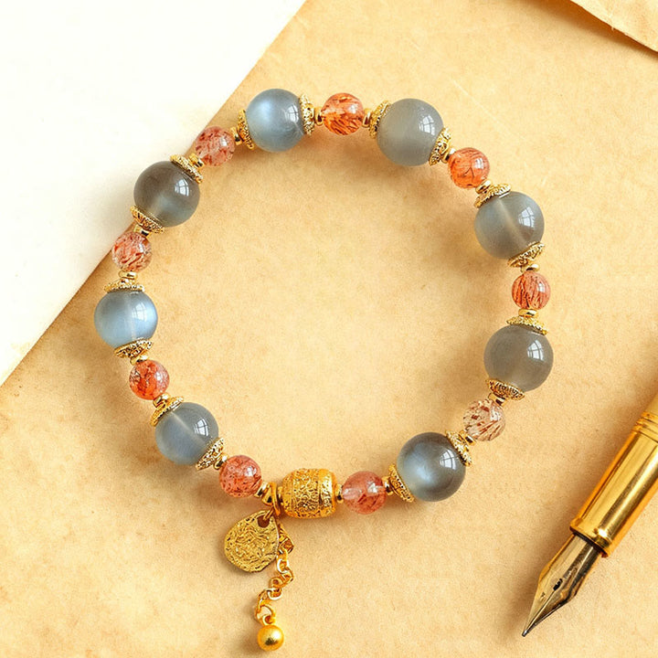 Braccialetto di perline positive curative in quarzo fragola naturale con pietra di luna Buddha Stones - image 15