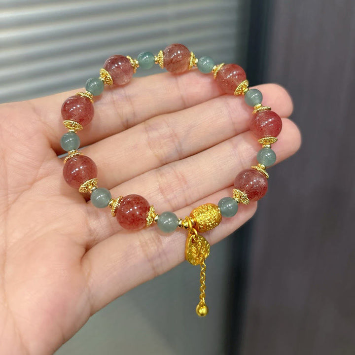 Braccialetto di perline positive curative in quarzo fragola naturale con pietra di luna Buddha Stones - image 5