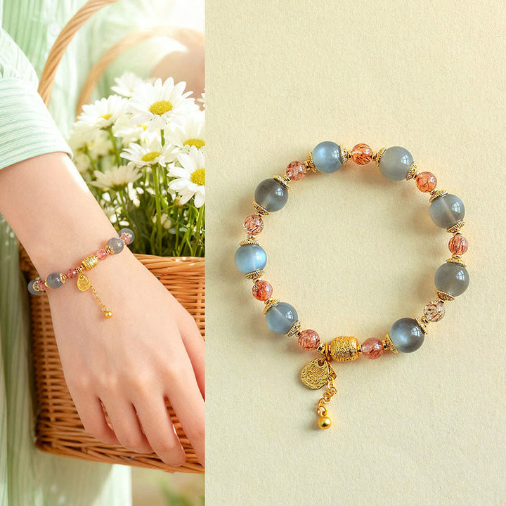 Braccialetto di perline positive curative in quarzo fragola naturale con pietra di luna Buddha Stones - Pietra di luna (circonferenza del polso: 15-17 cm) - image 13