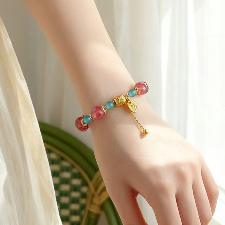 Braccialetto di perline positive curative in quarzo fragola naturale con pietra di luna Buddha Stones - image 6