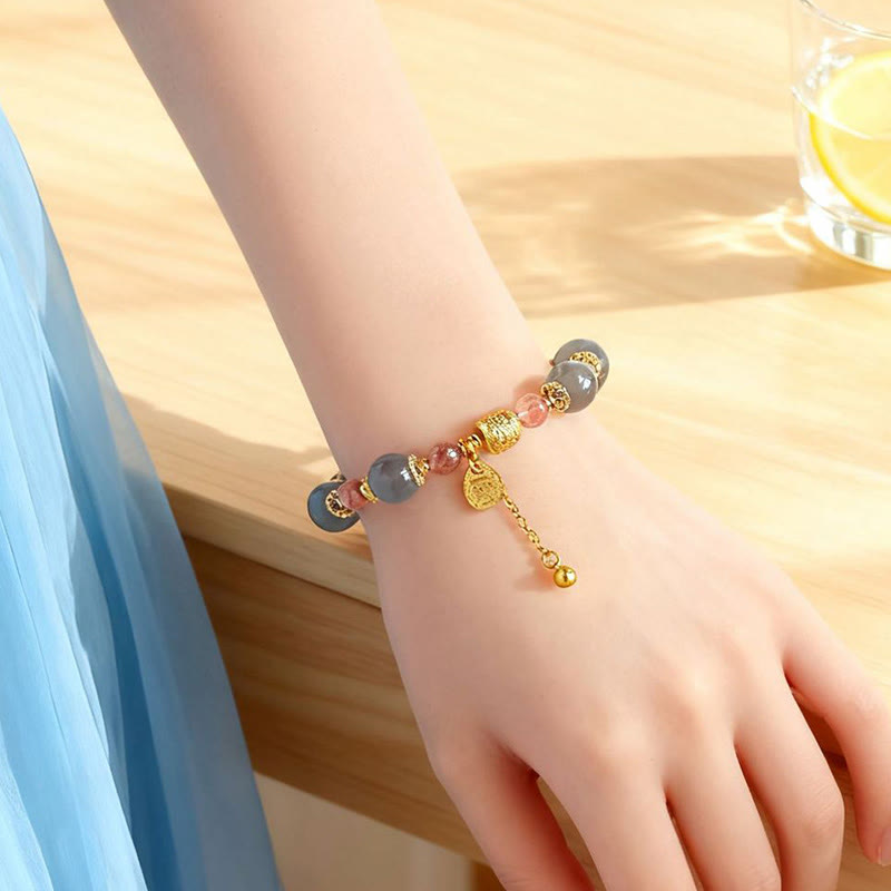 Braccialetto di perline positive curative in quarzo fragola naturale con pietra di luna Buddha Stones - image 19