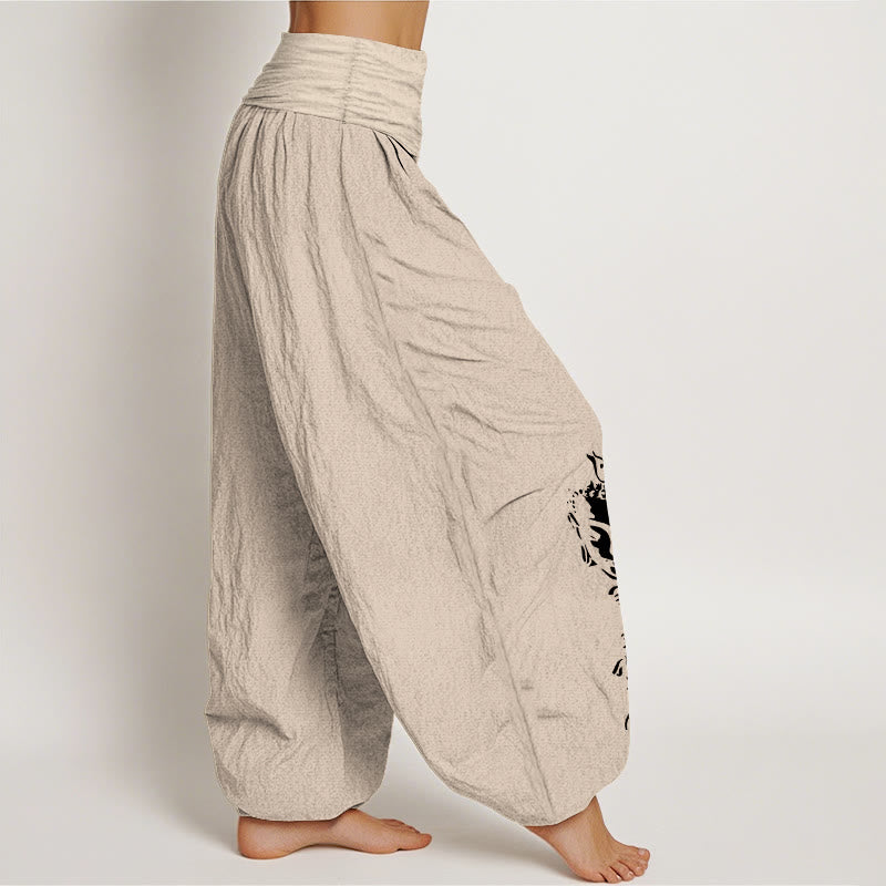 Pantaloni harem da donna con elastico in vita, in puro cotone, con motivo Buddha Stones simbolo Om conciso - image 13