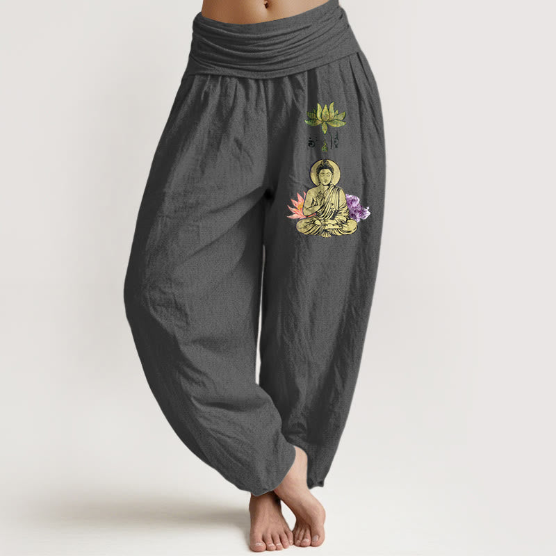 Pantaloni harem da Buddha Stones con elastico in vita, in puro cotone, con motivo tradizionale Buddha Lotus Buddha - Grigio scuro - US16, UK/AU20, EU48 (3XL) - image 8