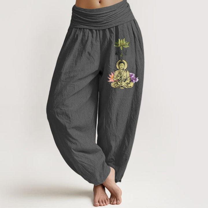 Pantaloni harem da Buddha Stones con elastico in vita, in puro cotone, con motivo tradizionale Buddha Lotus Buddha - Grigio scuro - US16, UK/AU20, EU48 (3XL) - image 8
