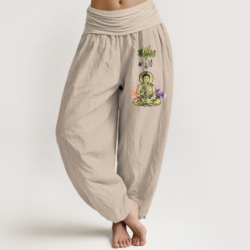 Pantaloni harem da Buddha Stones con elastico in vita, in puro cotone, con motivo tradizionale Buddha Lotus Buddha - Abbronzatura - US16, UK/AU20, EU48 (3XL) - image 11