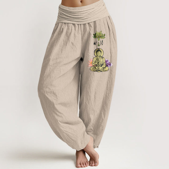 Pantaloni harem da Buddha Stones con elastico in vita, in puro cotone, con motivo tradizionale Buddha Lotus Buddha - Abbronzatura - US16, UK/AU20, EU48 (3XL) - image 11