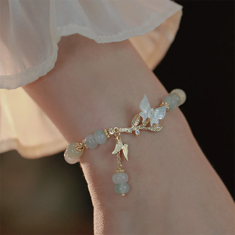 Braccialetto della prosperità con catena regolabile in giada Hetian e ciondolo a forma di farfalla Buddha Stones - image 0