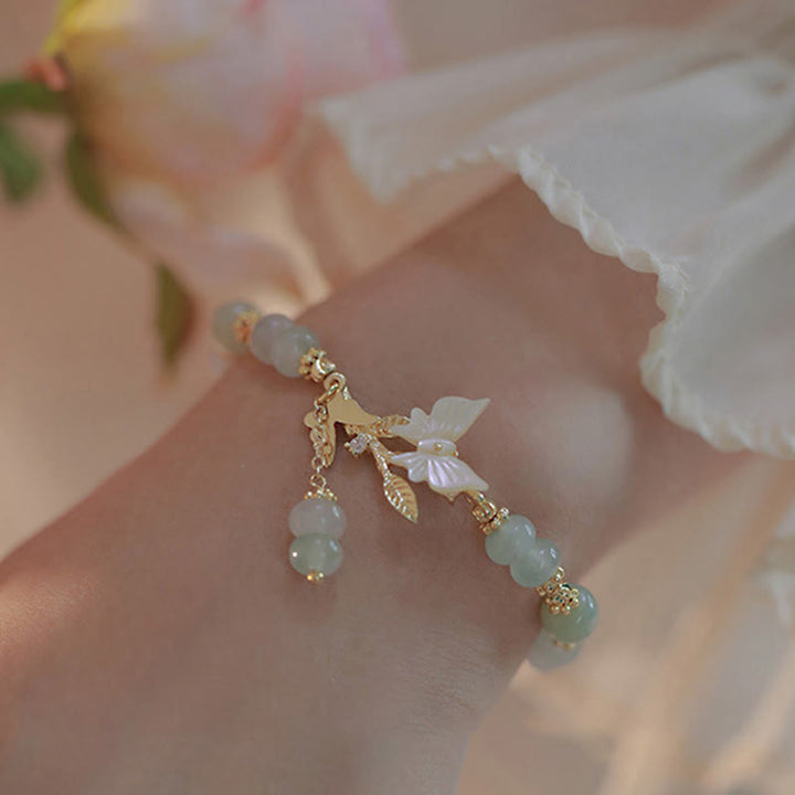 Braccialetto della prosperità con catena regolabile in giada Hetian e ciondolo a forma di farfalla Buddha Stones - image 3