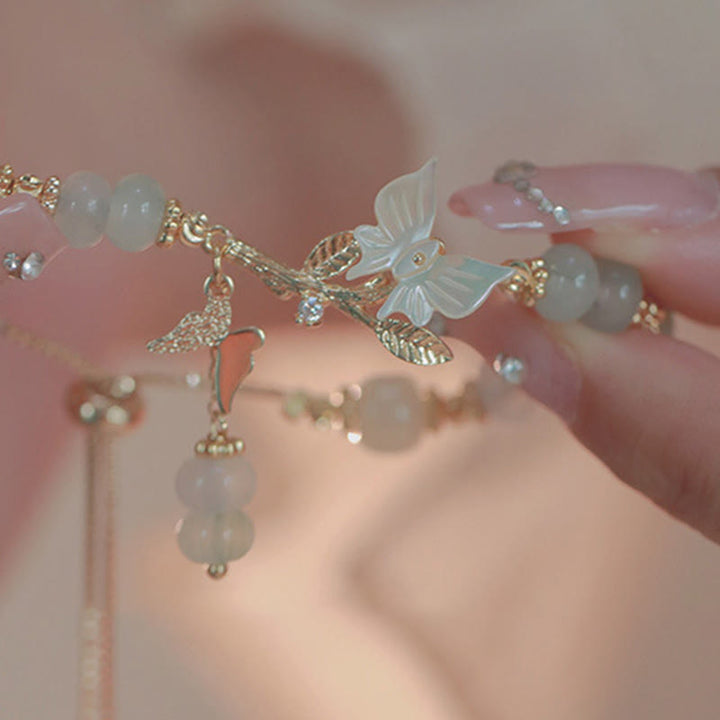 Braccialetto della prosperità con catena regolabile in giada Hetian e ciondolo a forma di farfalla Buddha Stones - image 10