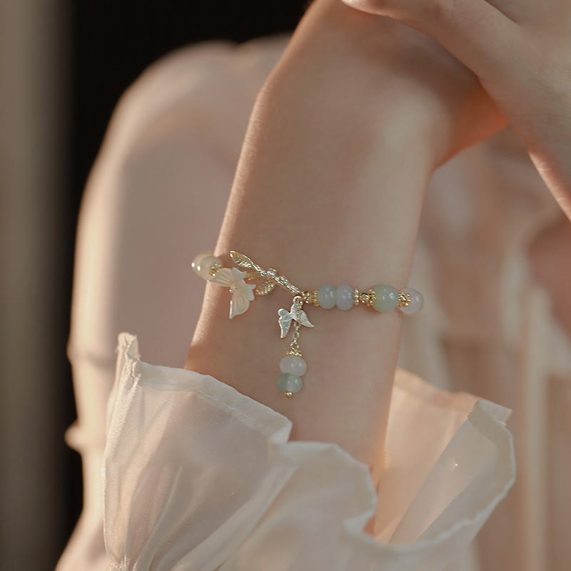 Braccialetto della prosperità con catena regolabile in giada Hetian e ciondolo a forma di farfalla Buddha Stones - Giada Hetian (circonferenza del polso: 14-18 cm) - image 1