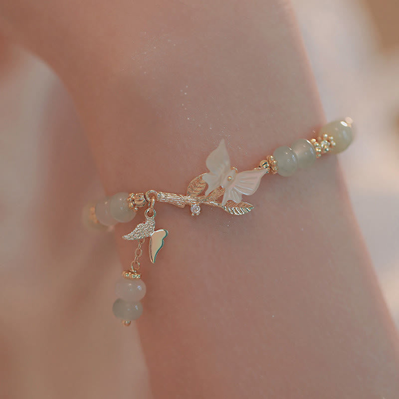 Braccialetto della prosperità con catena regolabile in giada Hetian e ciondolo a forma di farfalla Buddha Stones - image 4