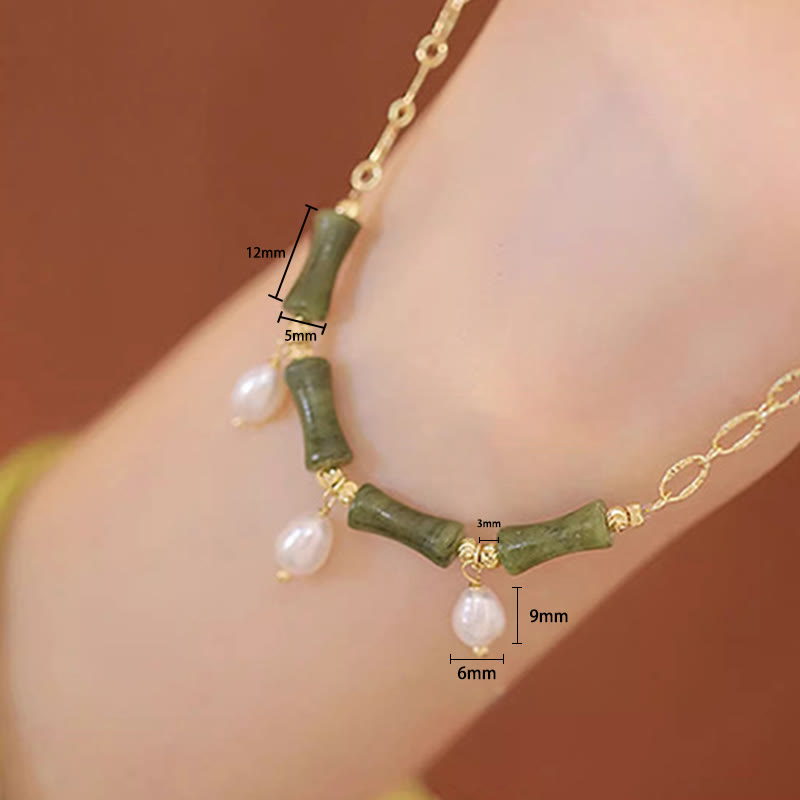 Collana con ciondolo in giada e bambù con perle, abbondanza e ricchezza, Buddha Stones Tianshan - image 4