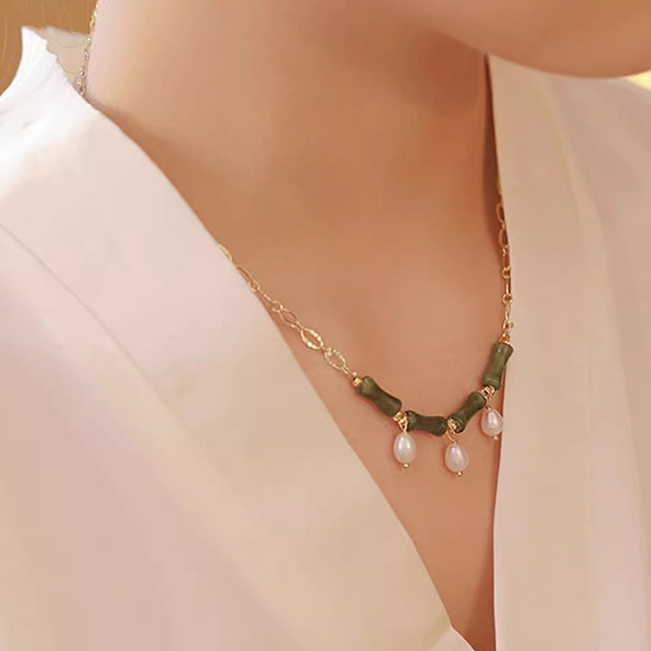 Collana con ciondolo in giada e bambù con perle, abbondanza e ricchezza, Buddha Stones Tianshan - image 8