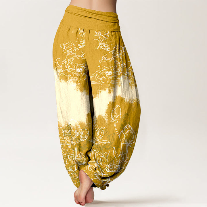 Pantaloni harem da donna con elastico in vita e motivo a loto colorato in cotone con Buddha Stones - image 6