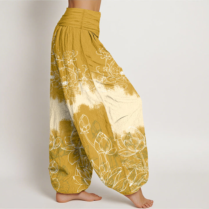 Pantaloni harem da donna con elastico in vita e motivo a loto colorato in cotone con Buddha Stones - image 7
