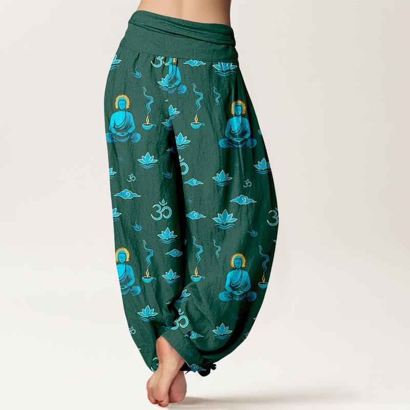 Pantaloni harem da donna con elastico in vita, in cotone con motivo Buddha Stones, simbolo Om, nuvola di loto e motivo Buddha - image 6