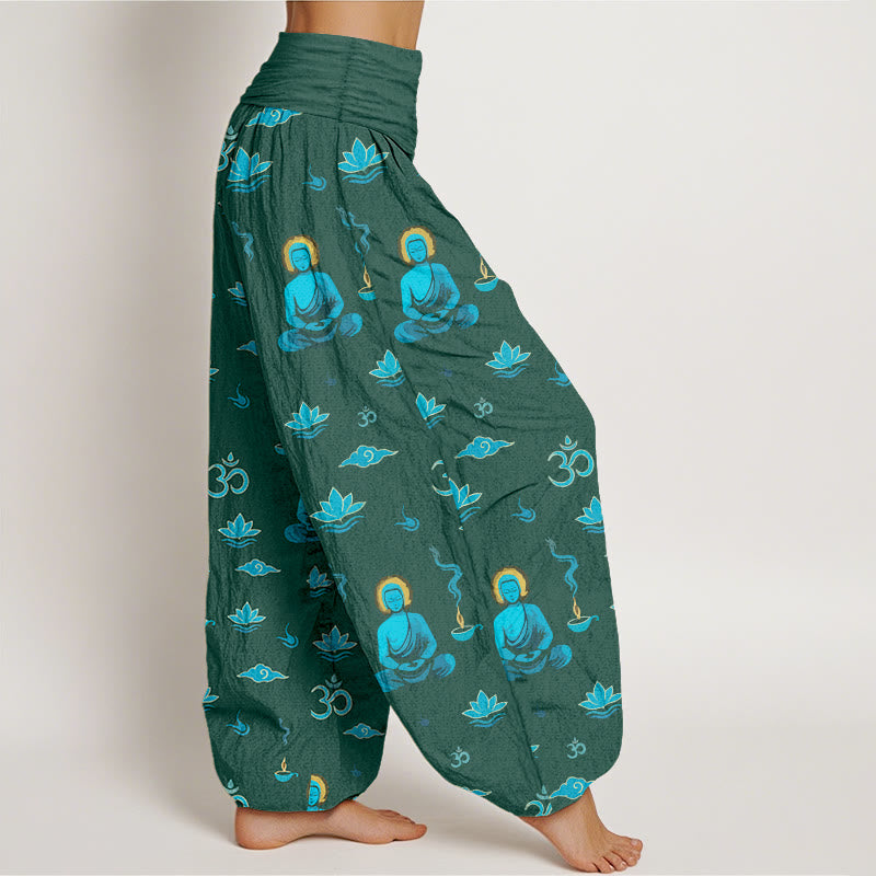 Pantaloni harem da donna con elastico in vita, in cotone con motivo Buddha Stones, simbolo Om, nuvola di loto e motivo Buddha - image 7