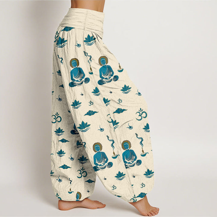 Pantaloni harem da donna con elastico in vita, in cotone con motivo Buddha Stones, simbolo Om, nuvola di loto e motivo Buddha - image 10