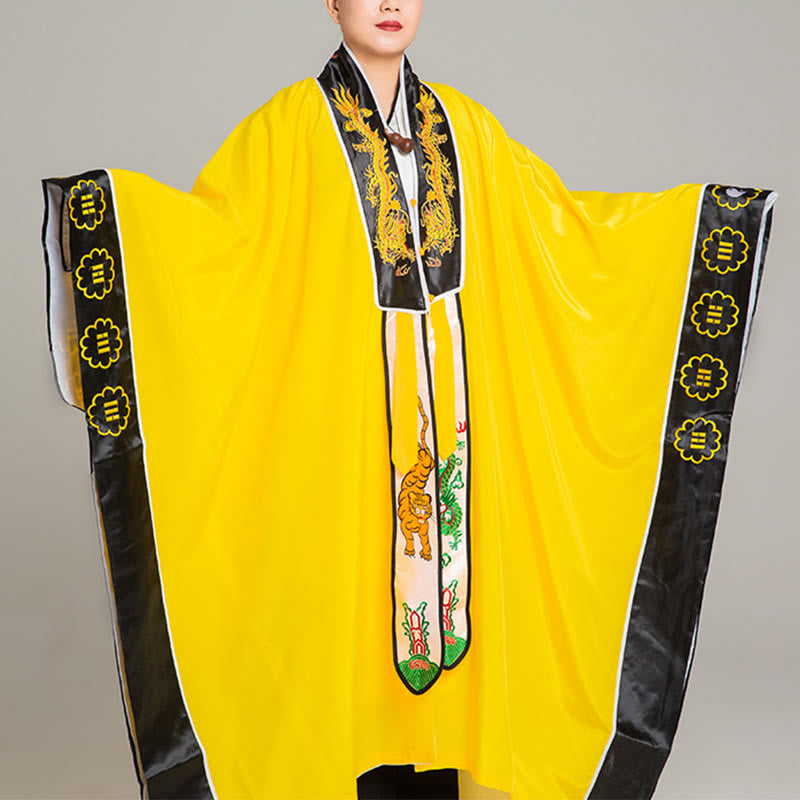 Kimono unisex con maniche lunghe e larghe, ricamo Wudang con Buddha Stones , drago e tigre, per cerimonia di Qigong - Giallo - 2XL- ADATTO A US/ UK/AU/ EU- XL - image 6