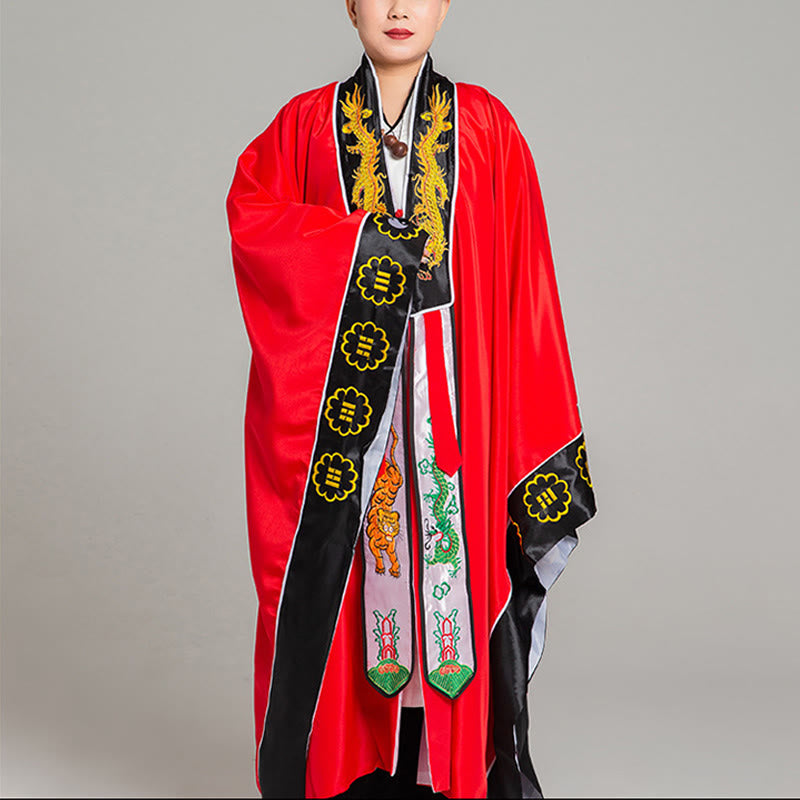 Kimono unisex con maniche lunghe e larghe, ricamo Wudang con Buddha Stones , drago e tigre, per cerimonia di Qigong - Rosso - 2XL- ADATTO PER USA/ UK/AU/ EU- XL - image 1