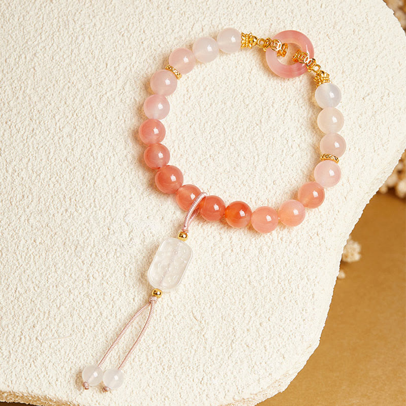 Bracciale Buddha Stones in argento sterling 925 con agata rossa e calcedonio bianco e fibbia per la pace e la fiducia - image 2