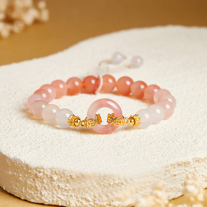 Bracciale Buddha Stones in argento sterling 925 con agata rossa e calcedonio bianco e fibbia per la pace e la fiducia - Agata rossa (circonferenza del polso: 15-17 cm) - image 0