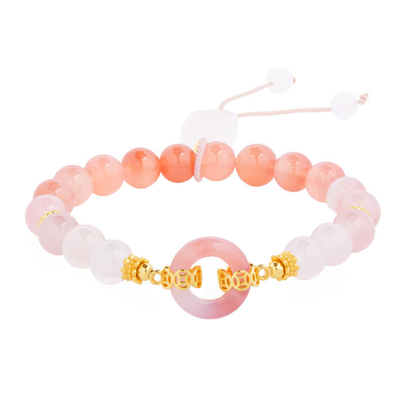 Bracciale Buddha Stones in argento sterling 925 con agata rossa e calcedonio bianco e fibbia per la pace e la fiducia - image 4