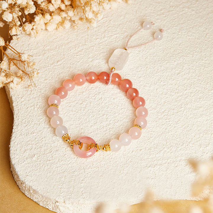 Bracciale Buddha Stones in argento sterling 925 con agata rossa e calcedonio bianco e fibbia per la pace e la fiducia - image 1