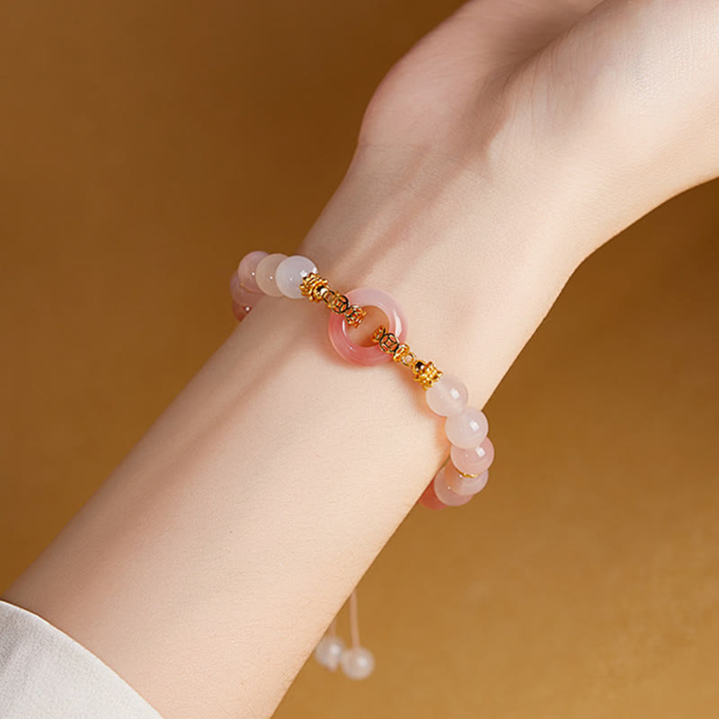 Bracciale Buddha Stones in argento sterling 925 con agata rossa e calcedonio bianco e fibbia per la pace e la fiducia - image 9