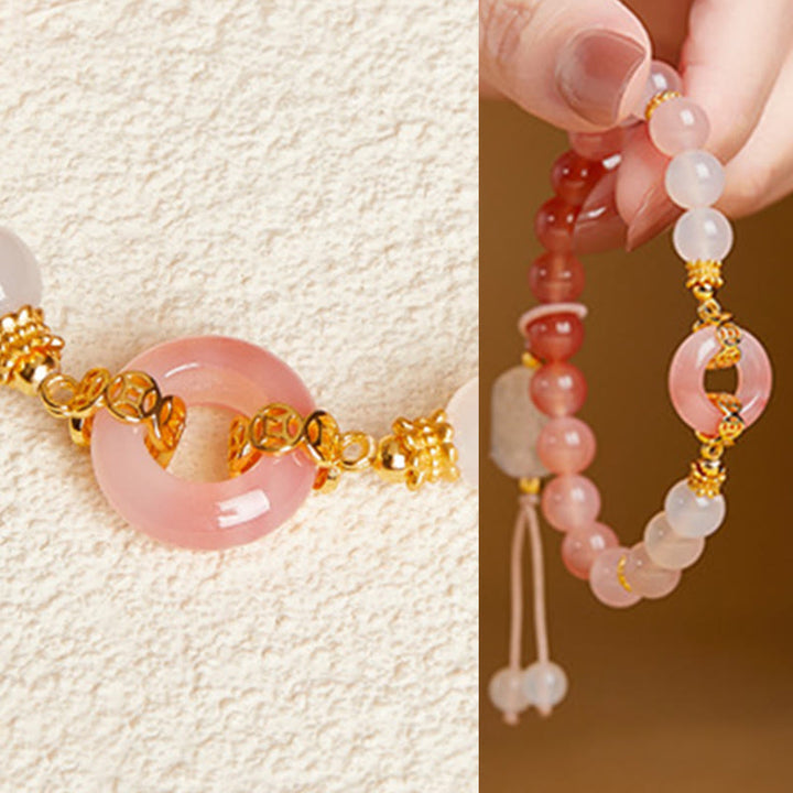 Bracciale Buddha Stones in argento sterling 925 con agata rossa e calcedonio bianco e fibbia per la pace e la fiducia - image 8