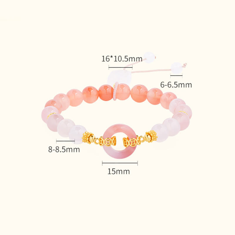 Bracciale Buddha Stones in argento sterling 925 con agata rossa e calcedonio bianco e fibbia per la pace e la fiducia - image 3