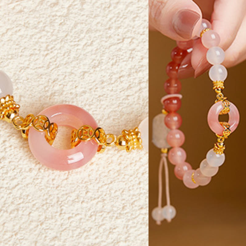 Bracciale Buddha Stones in argento sterling 925 con agata rossa e calcedonio bianco e fibbia per la pace e la fiducia - image 8