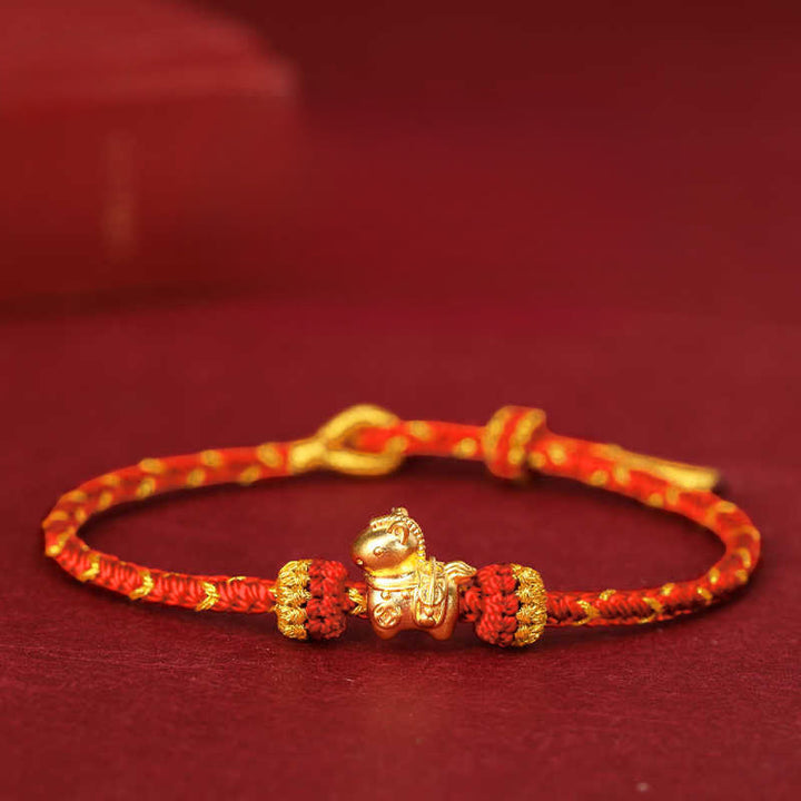 Bracciale regolabile con corda intrecciata e portafortuna dell'anno del cavallo, in oro 999, Buddha Stones - Corda rossa - Oro 999 0,35 g - 16-18 cm - image 11