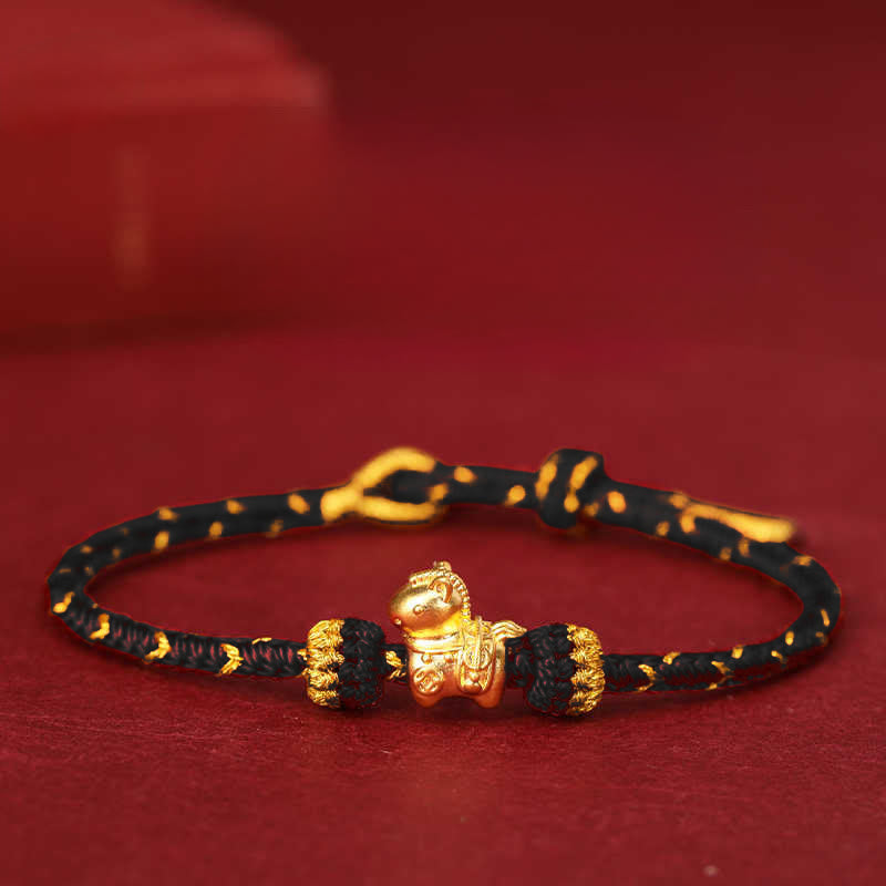 Bracciale regolabile con corda intrecciata e portafortuna dell'anno del cavallo, in oro 999, Buddha Stones - Corda nera - Oro 999 0,35 g - 16-18 cm - image 15