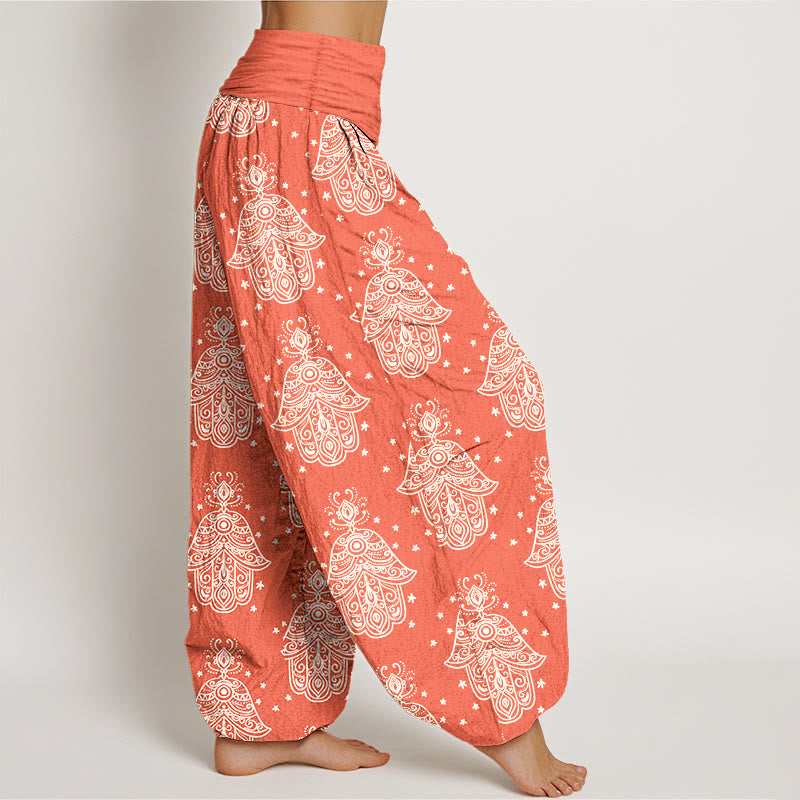 Pantaloni harem da donna con elastico in vita, in cotone, con motivo a mano di Hamsa, disposti in modo ordinato, motivo Buddha Stones - image 10
